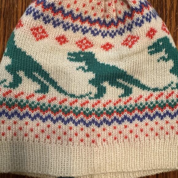 NEW Dinosaur Pom Pom Beanie Hat Toque Fair Isle Nordic Modcloth Kitschy Novelty - Picture 4 of 9